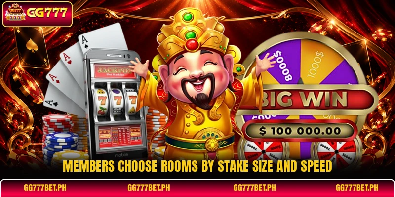 Members choose rooms by stake size and speed Members choose rooms by stake size and speed