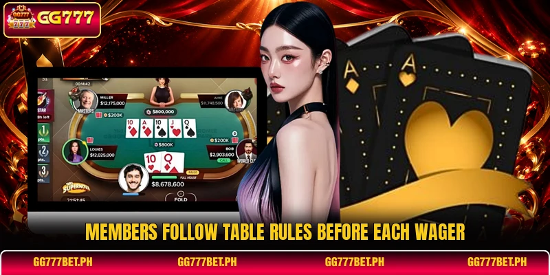 Members follow table rules before each wager Members follow table rules before each wager