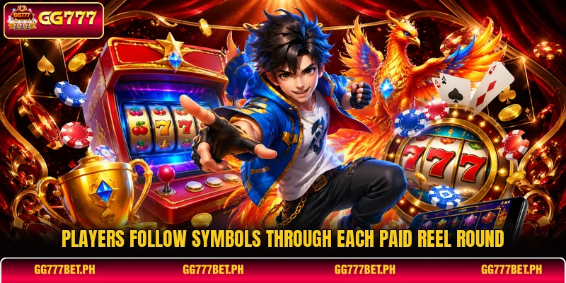 Players follow symbols through each paid reel round Players follow symbols through each paid reel round