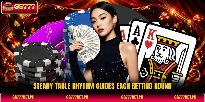 Steady table rhythm guides each betting round Steady table rhythm guides each betting round